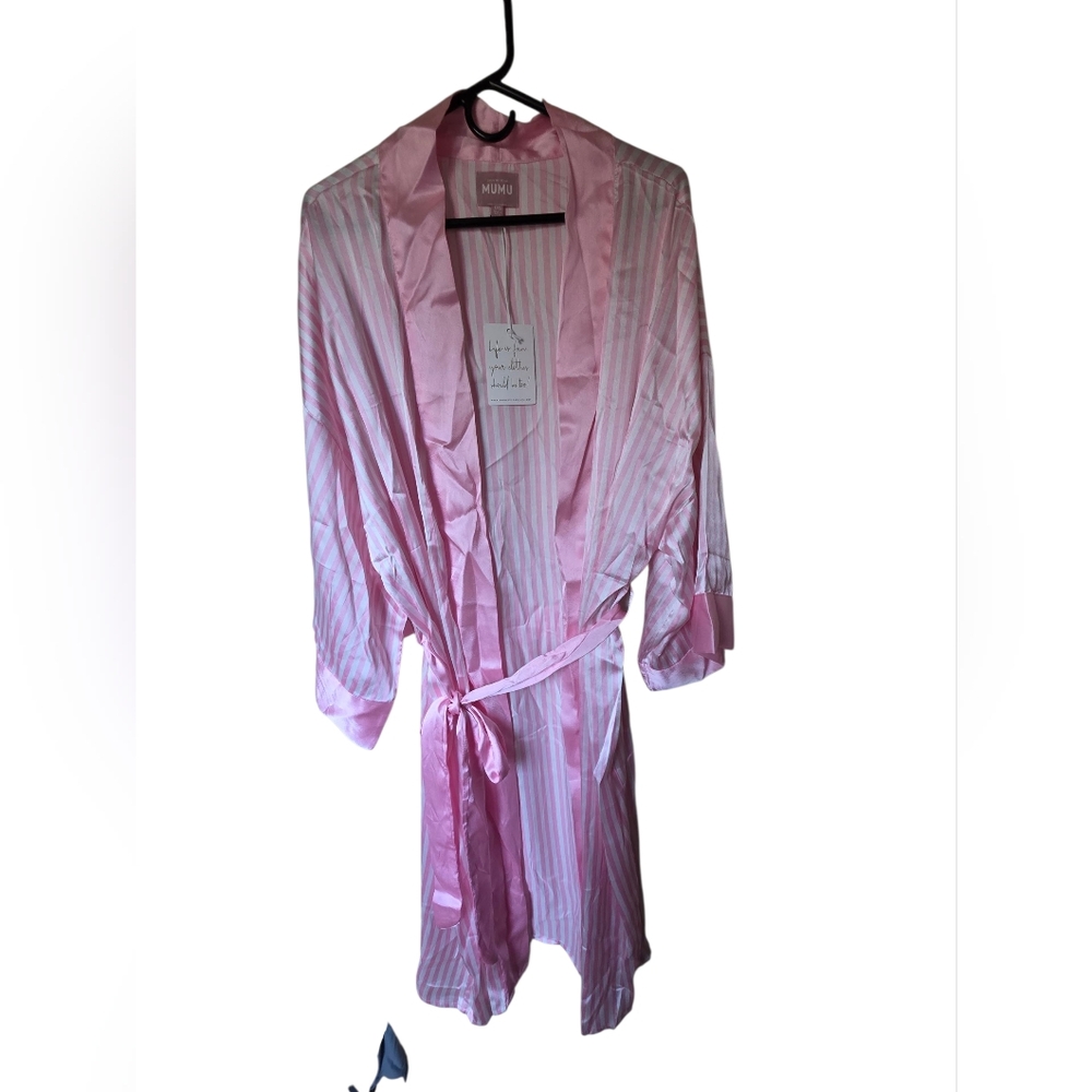 Show Me Your Mumu Harlow Belted Robe Pink & White Striped OS NWT